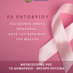 🎀Στην Παγκόσμια Ημέρα πρόληψης κατά του Καρκίνου του Μαστού συμμετέχει ο Δήμος Χαλκιδέων